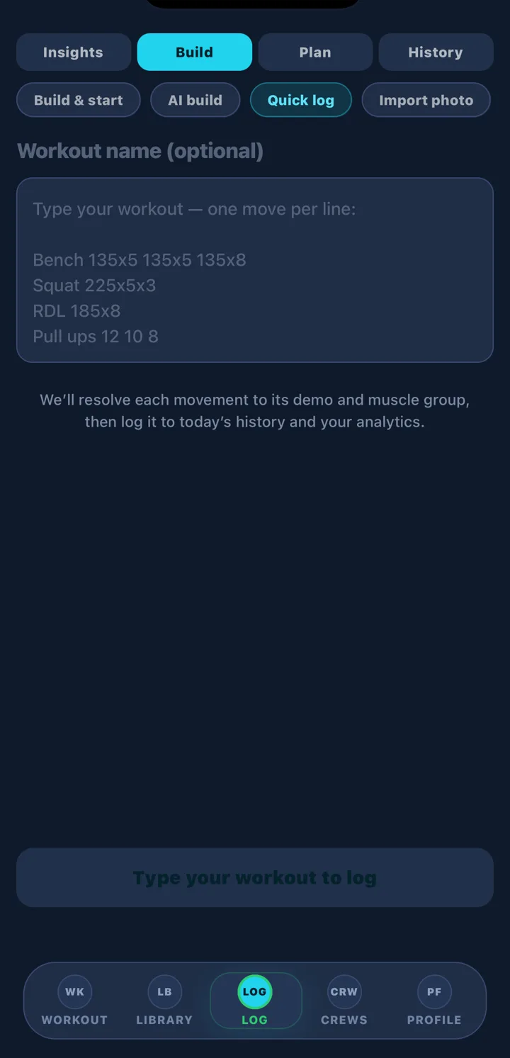 GymAdapt Quick log